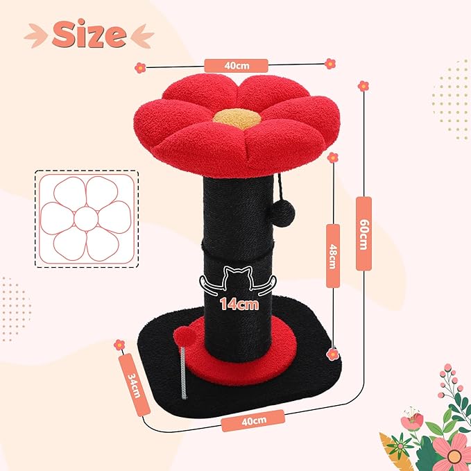 Pezzo Cat Scratching Post with Plush Flower Design and Interactive Toys â 60cm Tall