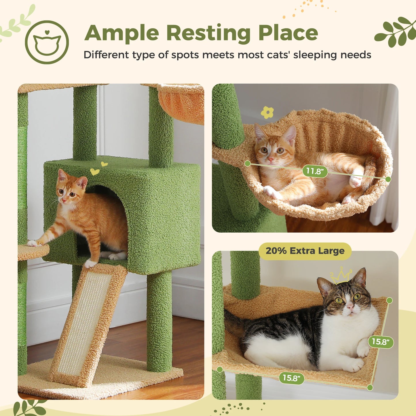 Compact Ceiling-Height Cat Tree – Tall Scratching Tower with Cozy Beds and Play Areas