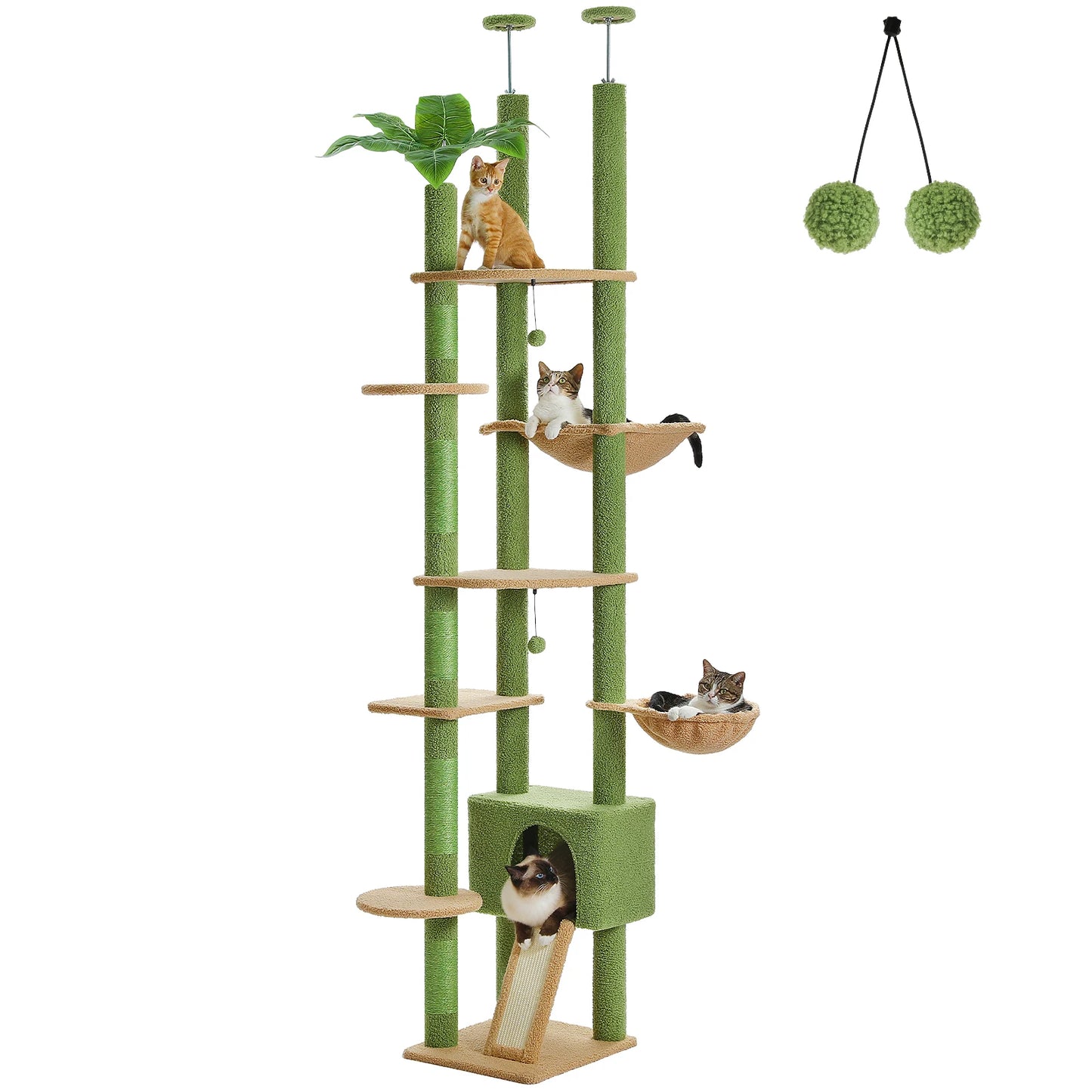 Compact Ceiling-Height Cat Tree – Tall Scratching Tower with Cozy Beds and Play Areas