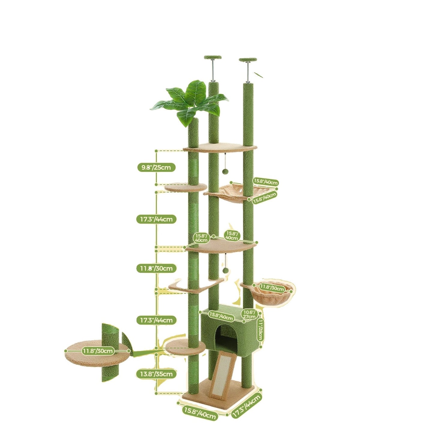 Compact Ceiling-Height Cat Tree – Tall Scratching Tower with Cozy Beds and Play Areas