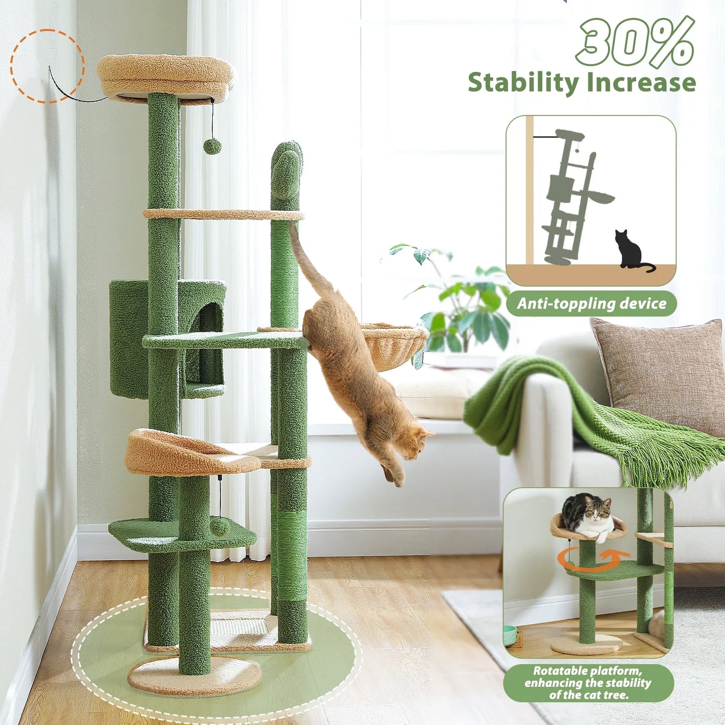 150cm Cat Tree – Cactus Design with Hammock and Condo for Playful Cats