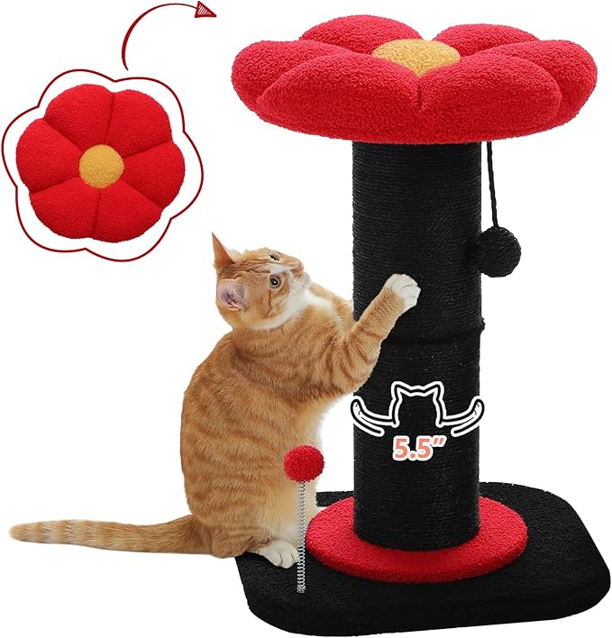 Pezzo Cat Scratching Post with Plush Flower Design and Interactive Toys – 60cm Tall