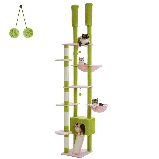 Compact Ceiling-Height Cat Tree – Tall Scratching Tower with Cozy Beds and Play Areas