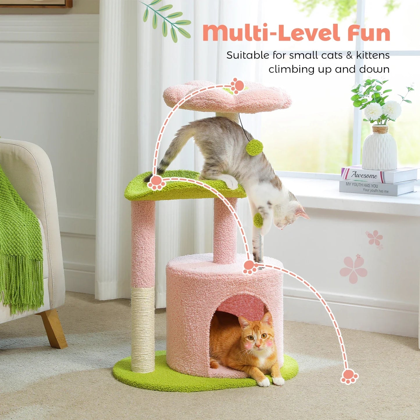 Fluffy Blossom Cat Tree – Soft Tower & Scratching Post